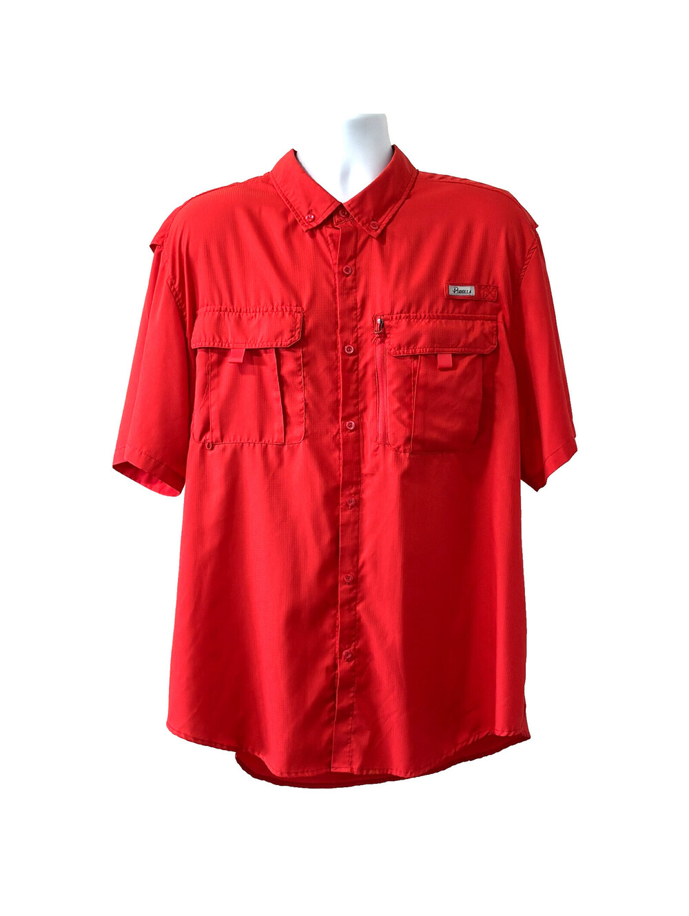 Pudolla Men XL Red Fishing Shirt Short Sleeve EUC Button Down Vented UPF 50+